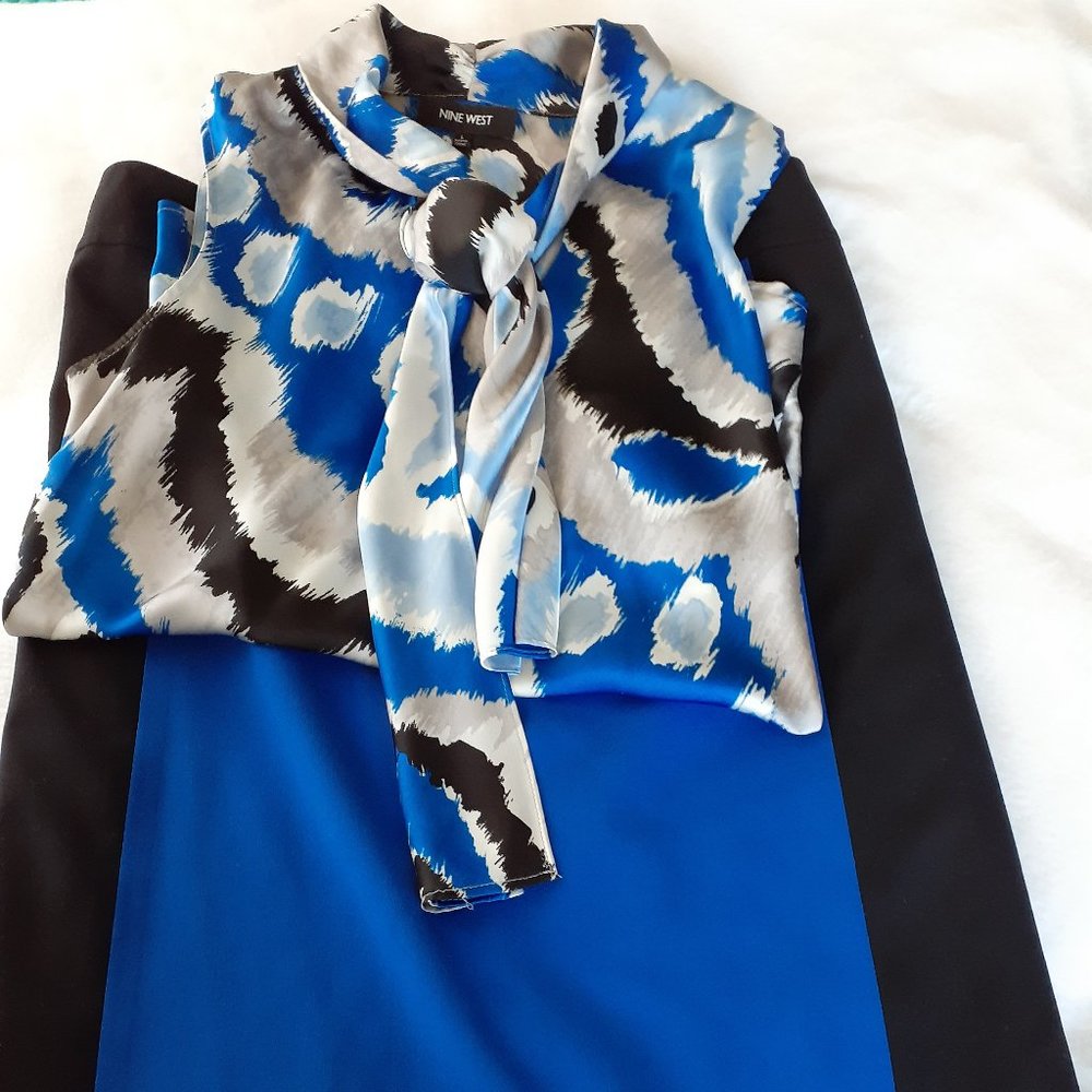 NINE WEST Blue Black Color Block Pencil Skirt SZ14